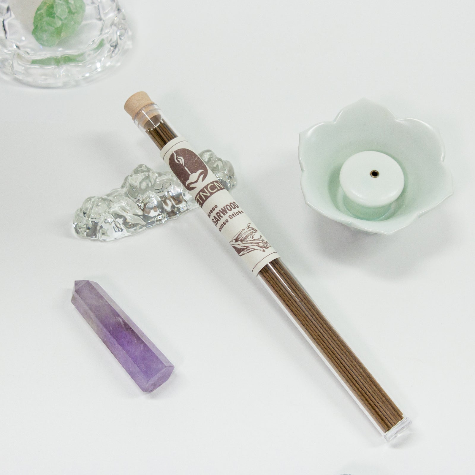 Agarwood incense sticks & caystal & incense burner