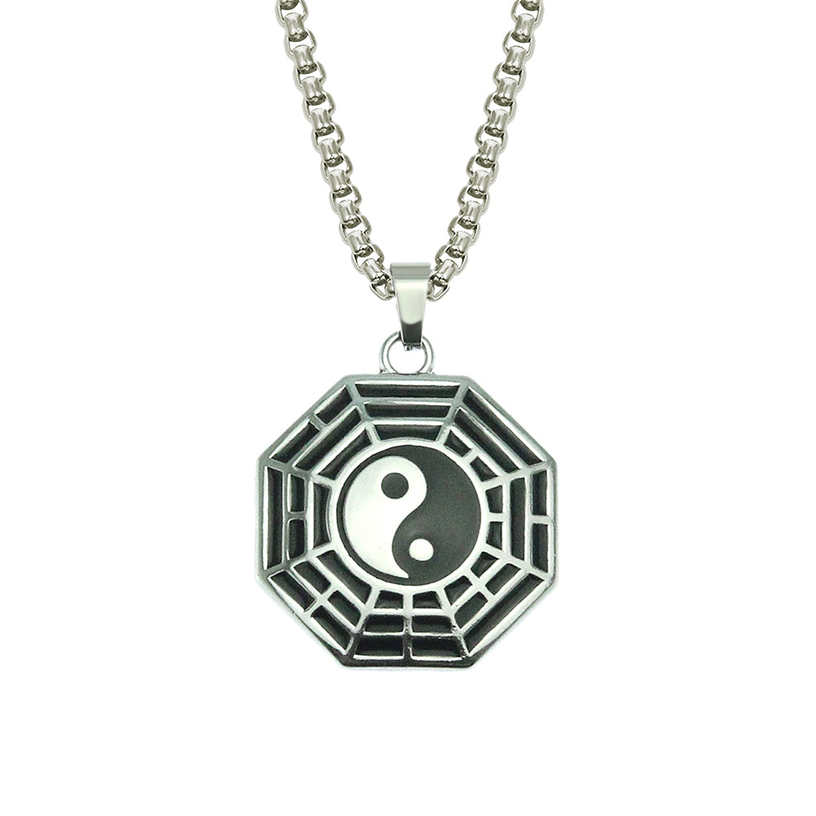 Exorcism Protection Energy Metal Taoist Tai Chi Yin Yang Bagua Necklace - ETNCN