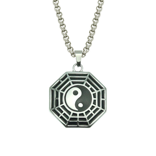 Exorcism Protection Energy Metal Taoist Tai Chi Yin Yang Bagua Necklace - ETNCN