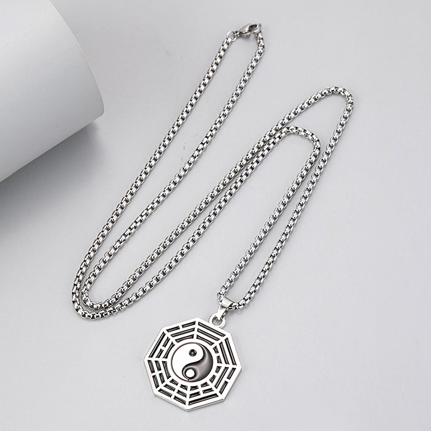 Exorcism Protection Energy Metal Taoist Tai Chi Yin Yang Bagua Necklace - ETNCN