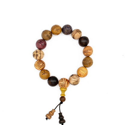 Wooden Traditional Taoist Bagua Symbol Bracelet 15mm to Attract Wealth and Keep You Safe - ETNCN