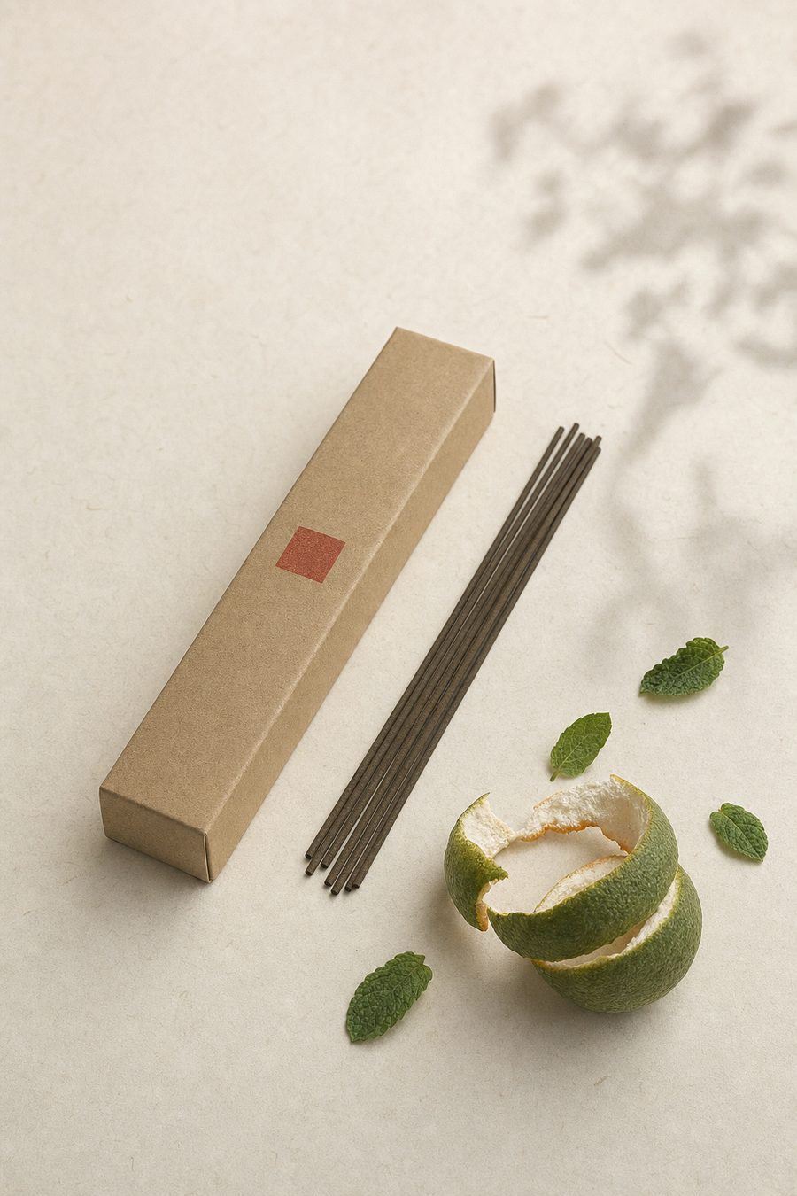First Ink focus incense box with a single stick, ivory background
