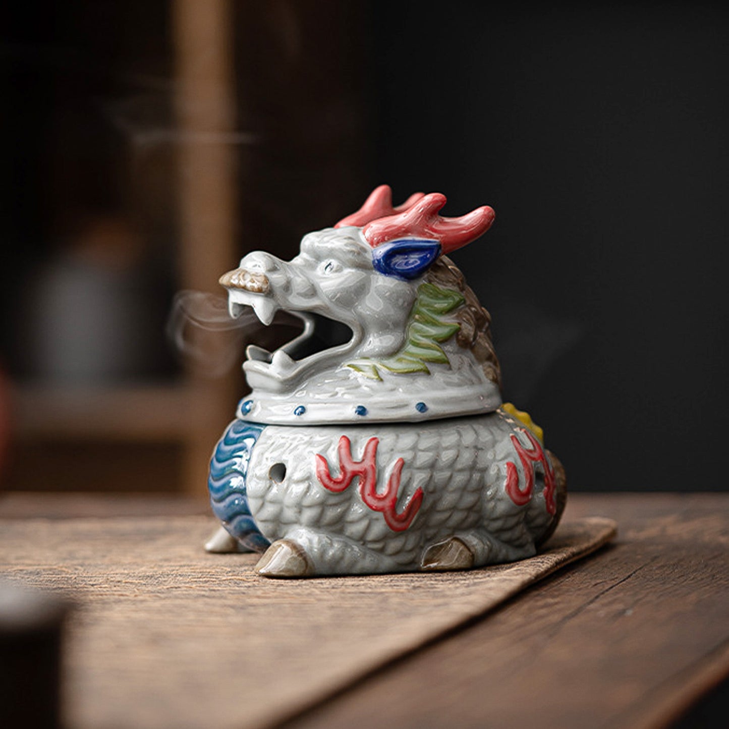 Colorful Ceramic Incense Burner Kirin Home Decor Bless Family Peace - ETNCN