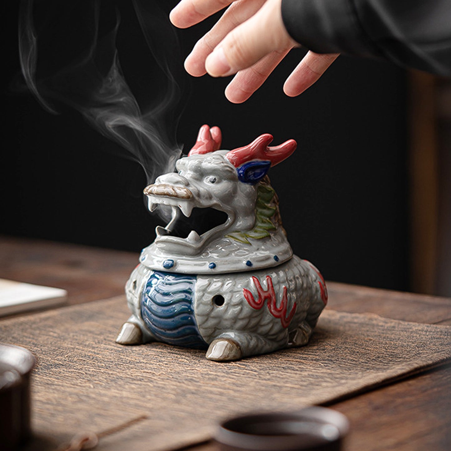 Colorful Ceramic Incense Burner Kirin Home Decor Bless Family Peace - ETNCN