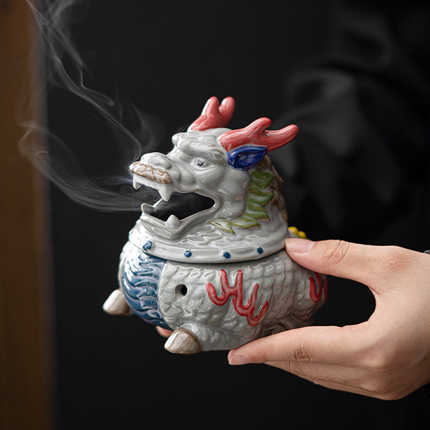 Colorful Ceramic Incense Burner Kirin Home Decor Bless Family Peace - ETNCN