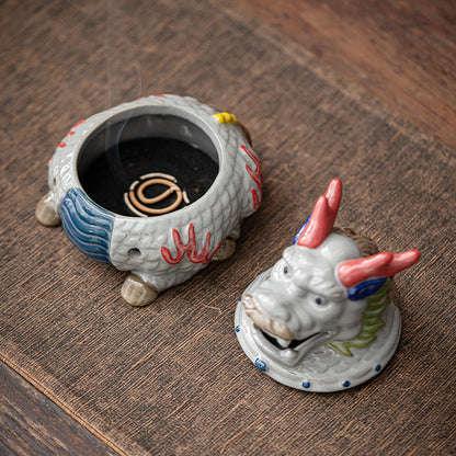 Colorful Ceramic Incense Burner Kirin Home Decor Bless Family Peace - ETNCN