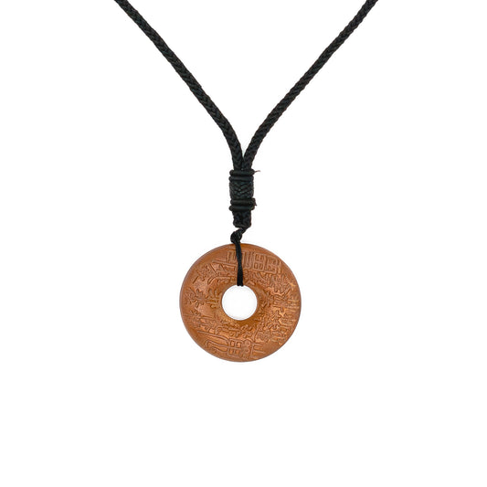 Wooden Taoist Lightning Strike Wood Natural Energy Bagua Necklace - ETNCN