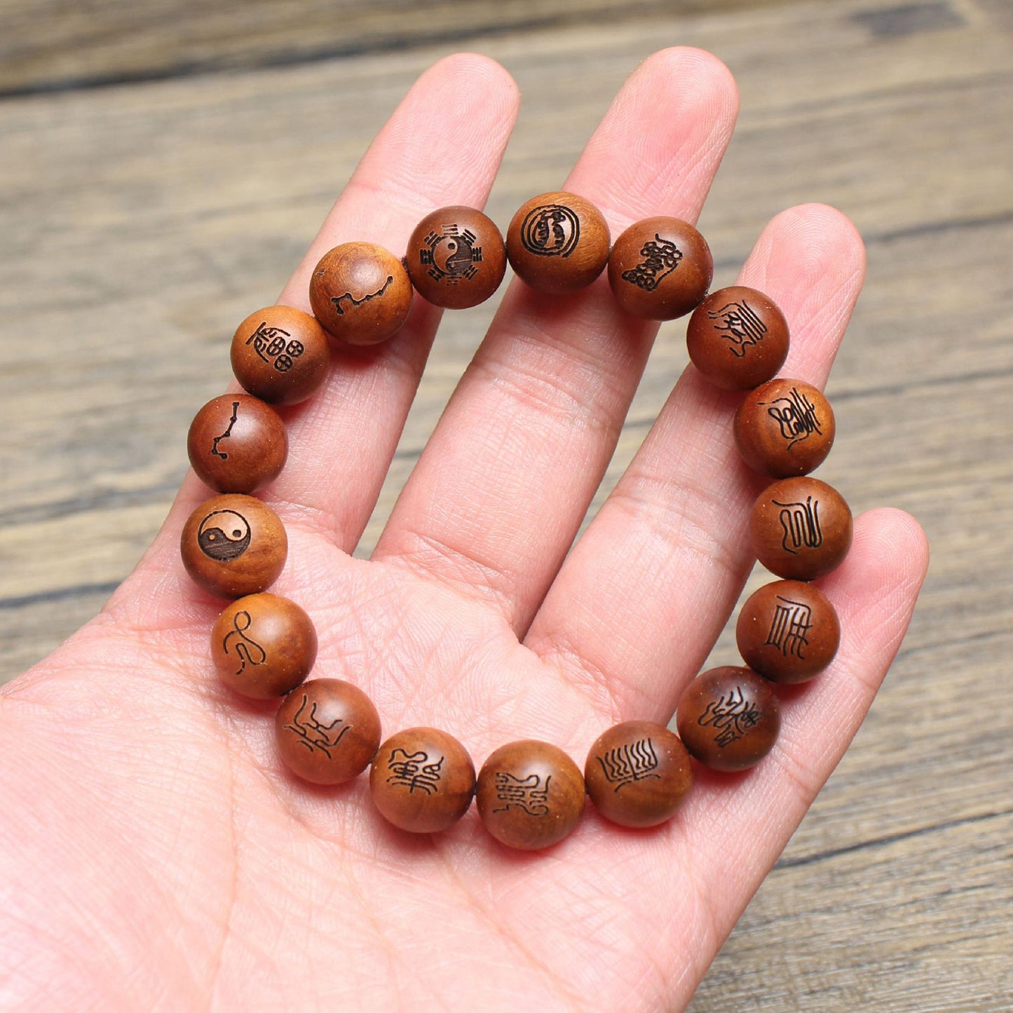 Increase Wealth Protect Health Wooden Taoist Scripture Lightning Strike Wooden Bracelets 12mm - ETNCN