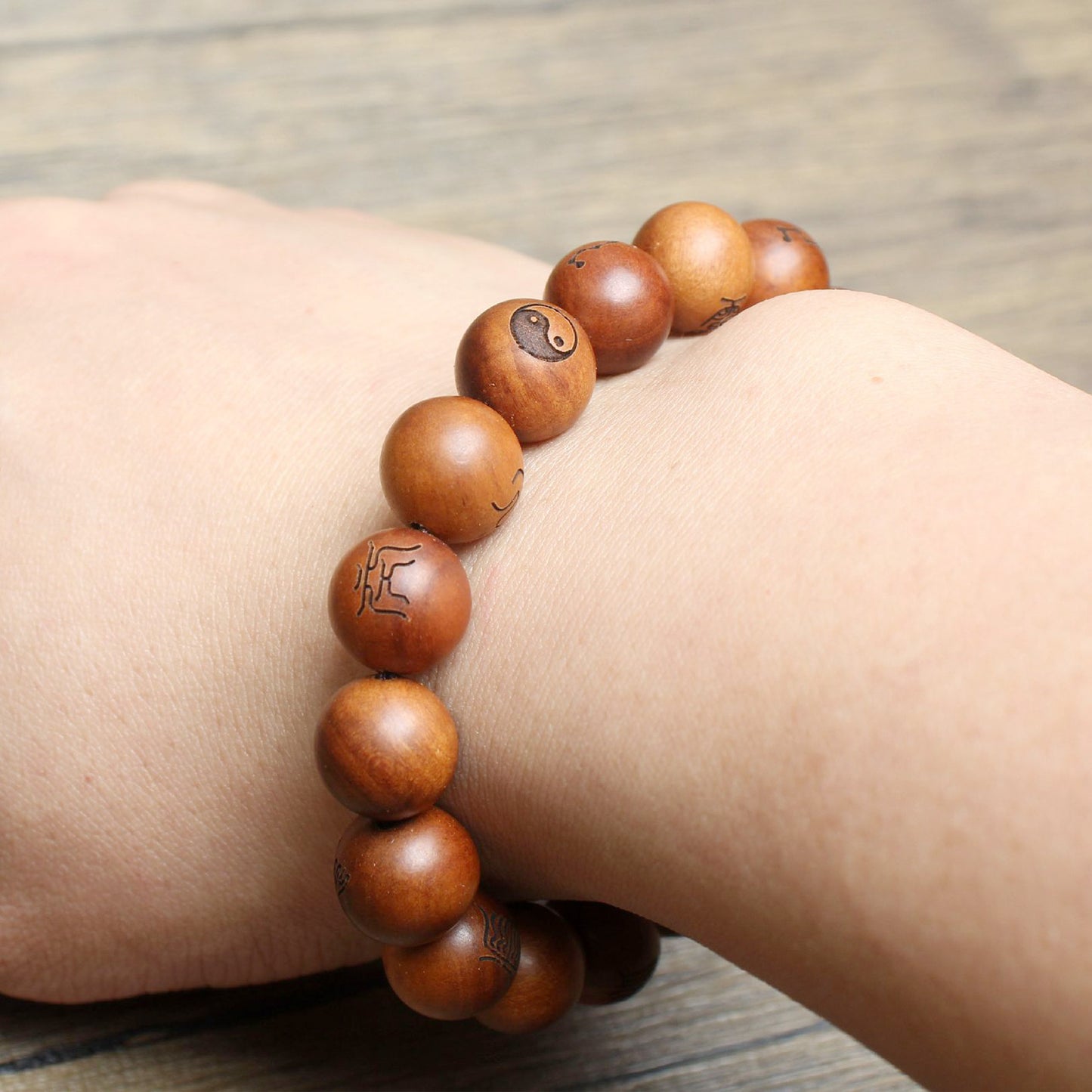 Increase Wealth Protect Health Wooden Taoist Scripture Lightning Strike Wooden Bracelets 12mm - ETNCN