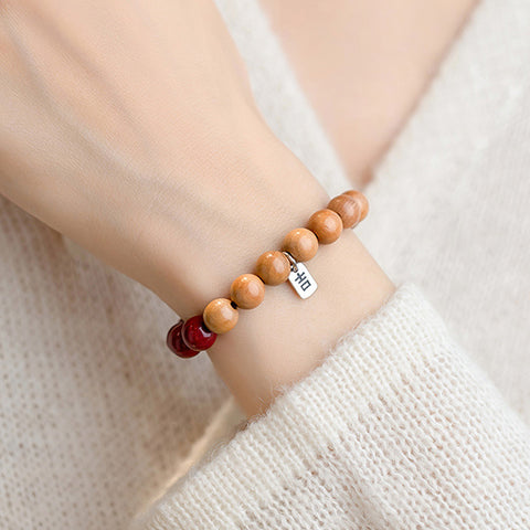 Wooden Mineral Peach Wood and Cinnabar Mixed Bracelet Attracts Love and Protects Peace - ETNCN