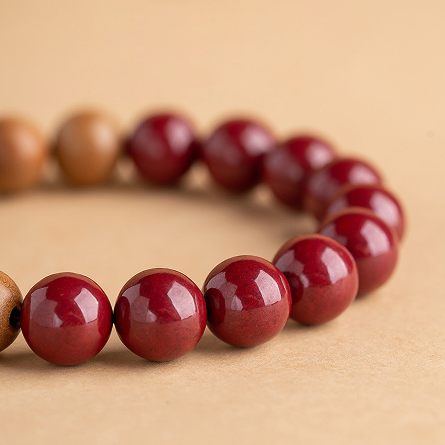 Wooden Mineral Peach Wood and Cinnabar Mixed Bracelet Attracts Love and Protects Peace - ETNCN